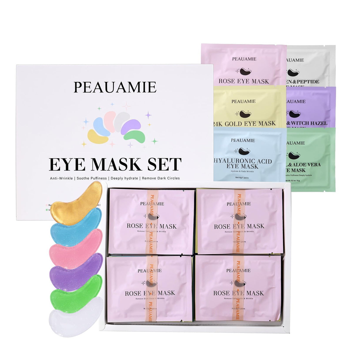 PEAUAMIE Collagen & Hyaluronic Acid Under Eye Patches (24 Pairs) - Intensive Plumping Eye Mask for Wrinkles, Dark Circles & Dehydrated Skin