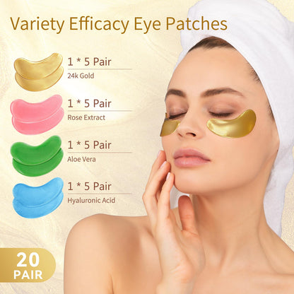 24K Gold, Rose & Aloe Vera Under Eye Patches - 20 Pairs - Multi-Treatment Eye Masks for Dark Circles, Puffiness & Wrinkles