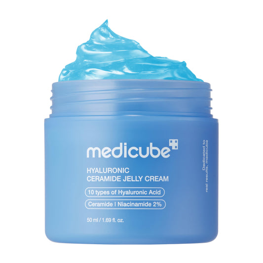 medicube Jelly Cream with Hyaluronic Acid - Daily Moisturizer for All Skin Types - Long-lasting Hydration with Hyaluronic Acid, Ceramides, Multi Peptides - Supports Skin's Natural Barrier - 1.69 fl.oz