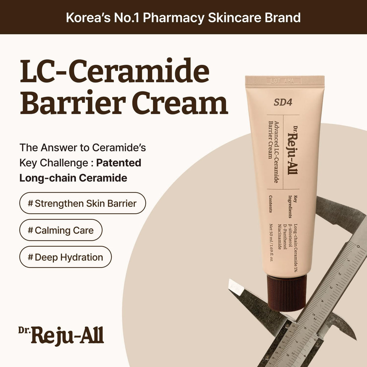 Dr.Reju-All Advanced LC-Ceramide Barrier Cream - Patented Long Chain Ceramide Deep Hydration - Lightweight Korean Face Moisturizer for Strengthening Skin Barrier - 1.69 Fl Oz