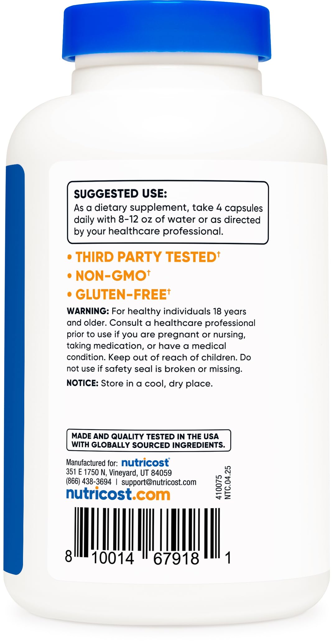 D-Aspartic Acid (DAA) 3000mg for Men - Testosterone Support & Performance Amino Acid Supplement - Nutricost (180 Capsules, Non-GMO)