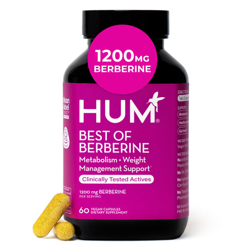 HUM Best of Berberine Supplement 1200mg, Pure Potency for Metabolic Wellness, Gut Health, Pure Berberine Supplements Enhanced with BioPerine for Maximum Absorption, 60 Capsules