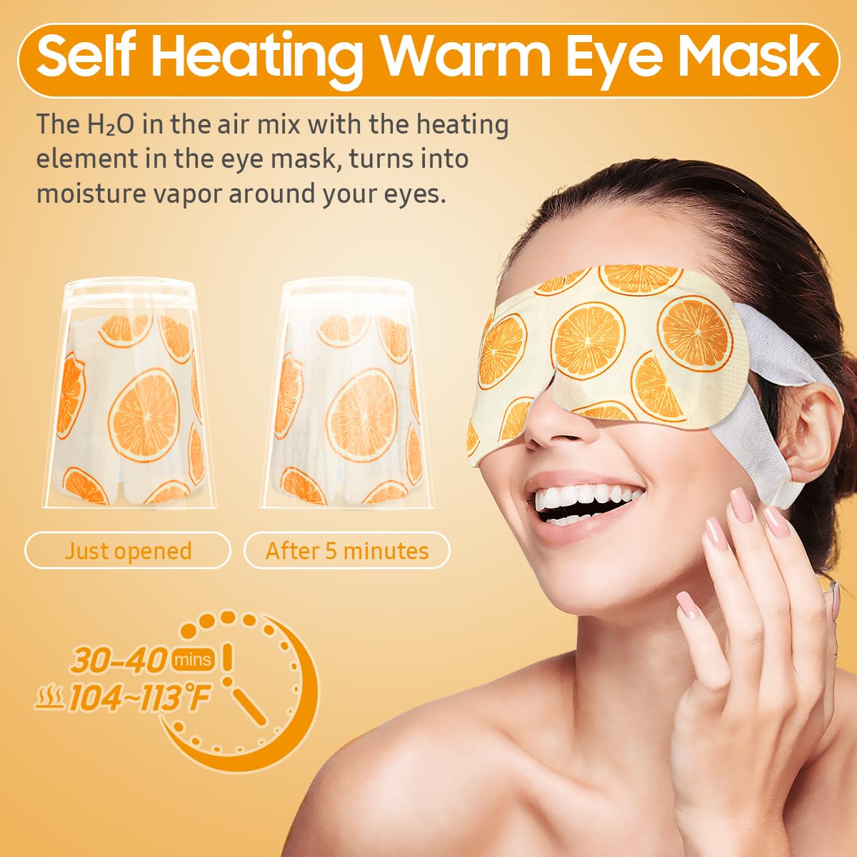 BeHoomi Self Heating Steam Eye Mask - Orange Scented Warm Compress Heated Eye Mask for Sleep, Spa & Relaxation (20 Pack)