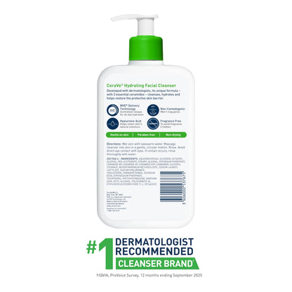 CeraVe Hydrating Facial Cleanser, Moisturizing Face Wash For Dry Skin, Hyaluronic Acid + Ceramides + Glycerin, Hydrating Cleanser For Normal To Dry Skin, National Eczema Association Certified