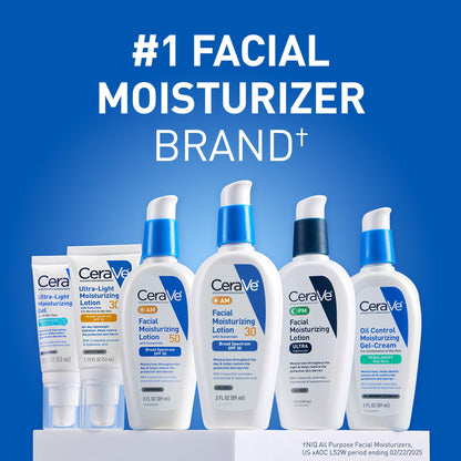 CeraVe Ultra-Light Moisturizing Lotion With SPF 30, Daily Face Moisturizer with SPF, Formulated with Hyaluronic Acid & Ceramides, Broad Spectrum SPF, Oil Free, Matte Finish, 1.7 Ounce
