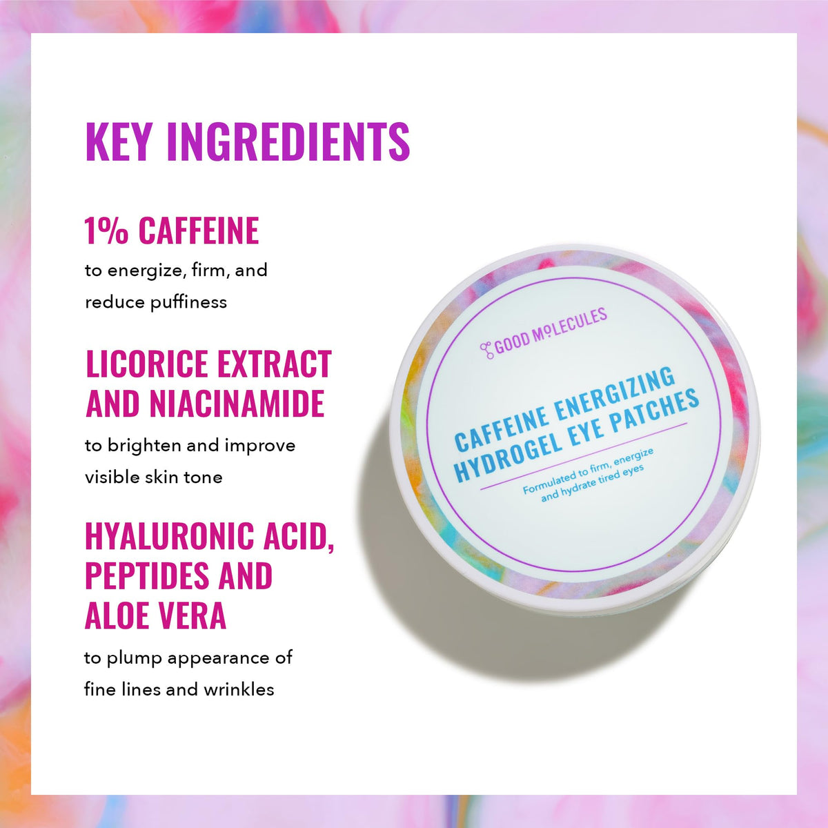 Good Molecules Caffeine Energizing Hydrogel Eye Patches - Hyaluronic Acid Eye Masks for Puffiness & Dark Circles (30 Pairs)
