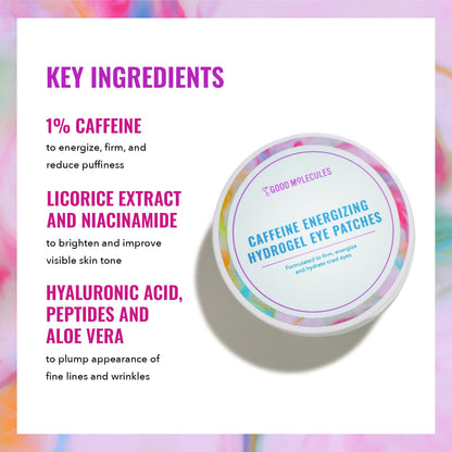 Good Molecules Caffeine Energizing Hydrogel Eye Patches - Hyaluronic Acid Eye Masks for Puffiness & Dark Circles (30 Pairs)