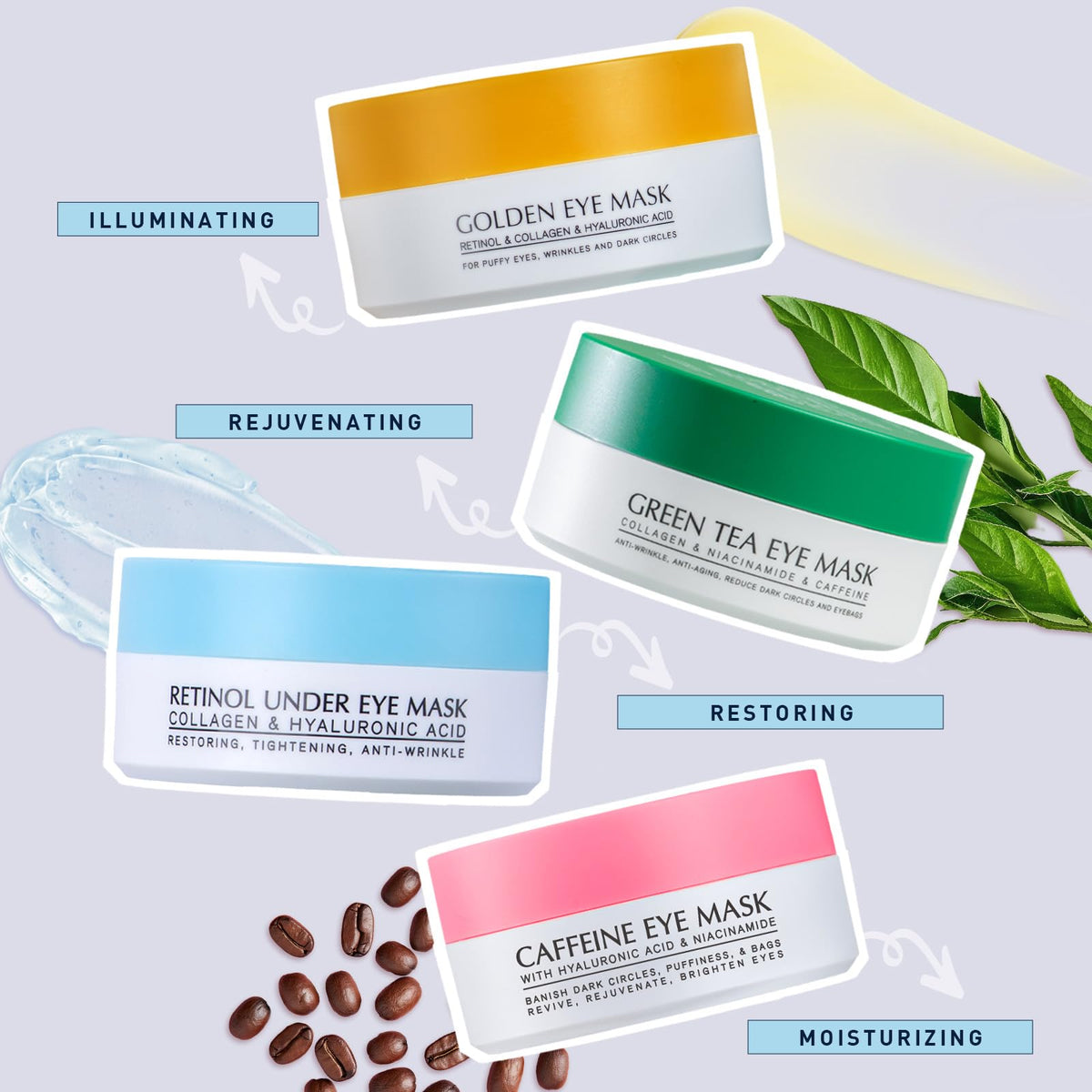 Enaskin Naturals Under Eye Patches (2-PACK / 60 Pairs) - Retinol & Collagen Blue Eye Mask Gels for Dark Circles & Puffiness