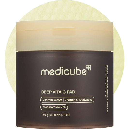 medicube Toner Pads Deep Vita C Facial Toner Pad for Uneven Skin Tone & Texture - Vitamin Water and 3 Types of Vitamin, Deeply Hydrating & Resurfacing Pad - Korean Skin Care, 70 Pads (1 Pack)