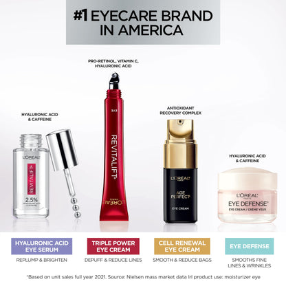 L'Oreal Paris Revitalift Triple Power Eye Cream (0.5 fl oz) - Anti-Aging Treatment with Pro-Retinol, Vitamin C & Hyaluronic Acid