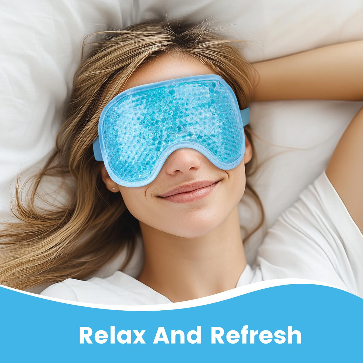 NEWGO Cooling Eye Mask - Cold Ice Pack for Puffy Eyes, Dark Circles, Headache & Stress Relief (Blue)