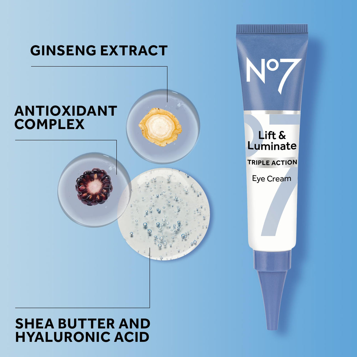 No7 Lift & Luminate Triple Action Eye Cream - 15ml (0.5 oz) - Anti-Aging Treatment with Vitamin C & Collagen Peptides