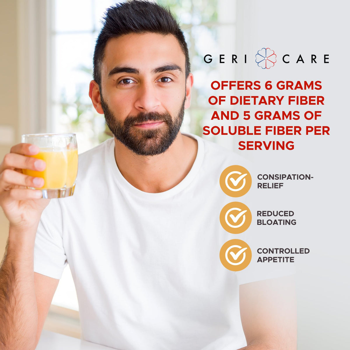 Geri-Mucil Psyllium Powder By GeriCare - 4-In-1 Orange-Flavor Psyllium Husk Powder - Daily Fiber Supplement - Sweetened Gluten-Free Fiber Drink Mix - Water-Soluble Husk Fiber Powder For Bowel Movement - 13oz