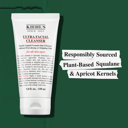 Kiehl's Ultra Facial Cleanser, Gentle Face Wash for All Skin Types, Foaming and Hydrating Formula, Gently Exfoliates and Moisturizes, Removes Makeup and Oil, Dermatologist-Tested and Fragrance-Free
