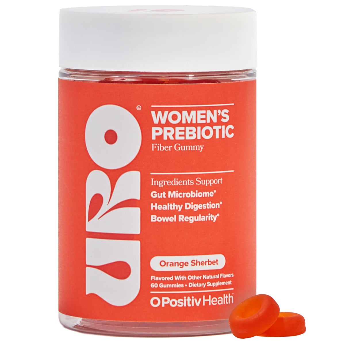 O Positiv URO Fiber Gummies for Adults, 60 Count (Pack of 1) - Prebiotic Chicory Root Inulin Fiber Supplement - Daily Gummy Fiber for Digestive Gut Health - Non-GMO, Vegan & Cruelty-Free