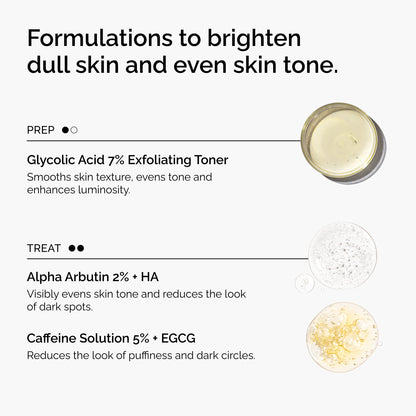 The Ordinary The Bright Set, 3-Step Regimen for Radiant, Even Skin Tone with Glycolic Acid 7% Exfoliating Toner, Alpha Arbutin 2% + HA, and Caffeine Solution 5% + EGCG - Skin Care Set