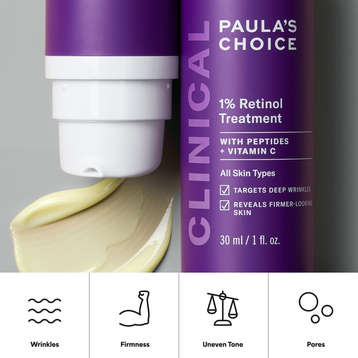 Paula's Choice CLINICAL 1% Retinol Face Treatment with Peptides, Vitamin C & Licorice Extract, Anti-Aging Skin Care Serum, Fine Lines & Wrinkles, Fragrance Free, 1 Fl Oz