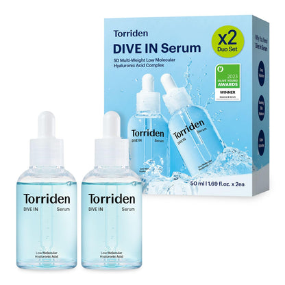 Torriden DIVE IN Hyaluronic Acid Serum 50ml(1.69 fl.oz.) * 2 (Pack of 2) - Deep Hydration to Get Glow Skin - Hyaluronic Acid, Panthenol, Allantoin - Korean Facial Serum