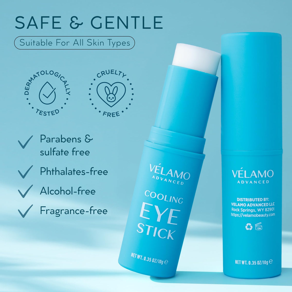 Cooling Eye Balm Stick with Caffeine & Hyaluronic Acid (0.35 oz) - Portable Brightening & De-Puffing Treatment for Dark Circles