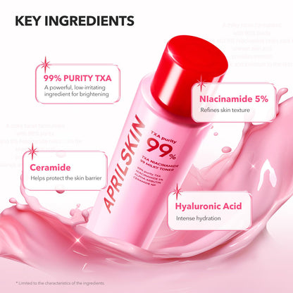 APRILSKIN TXA+Niacinamide 99 Pink Milky Toner - 99% High-Purity TXA 3%+ Niacinamide 5% for Brightening - Highly Concentrated Cream Toner - Deep Moisturizing Formula for Dull Skin - 5.07 fl.oz.