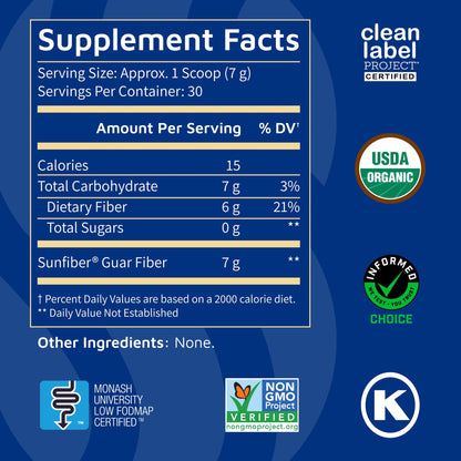 Tomorrow's Nutrition, Sunfiber, Prebiotic Fiber Supplement for Digestive Health, GLP-1 Friendly, Low FODMAP, Gluten-Free, Unflavored, 30 Servings