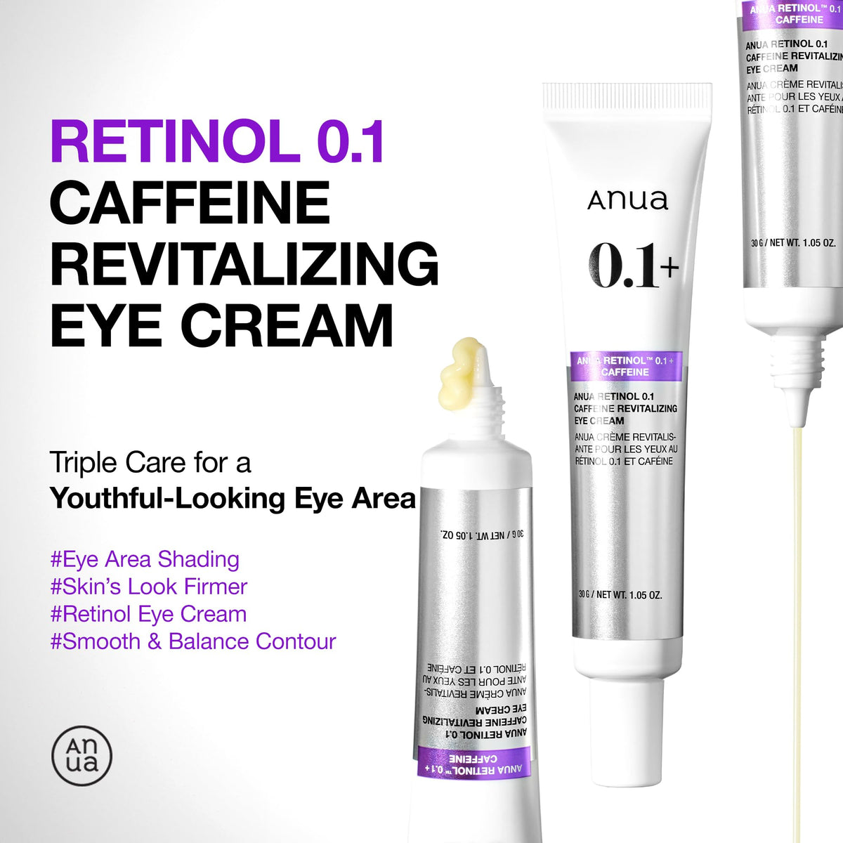 Anua Retinol 0.1 Caffeine Revitalizing Eye Cream - Hydrating Eye Cream for Dark Circles & Puffiness, Korean Skincare (1.05 fl oz)