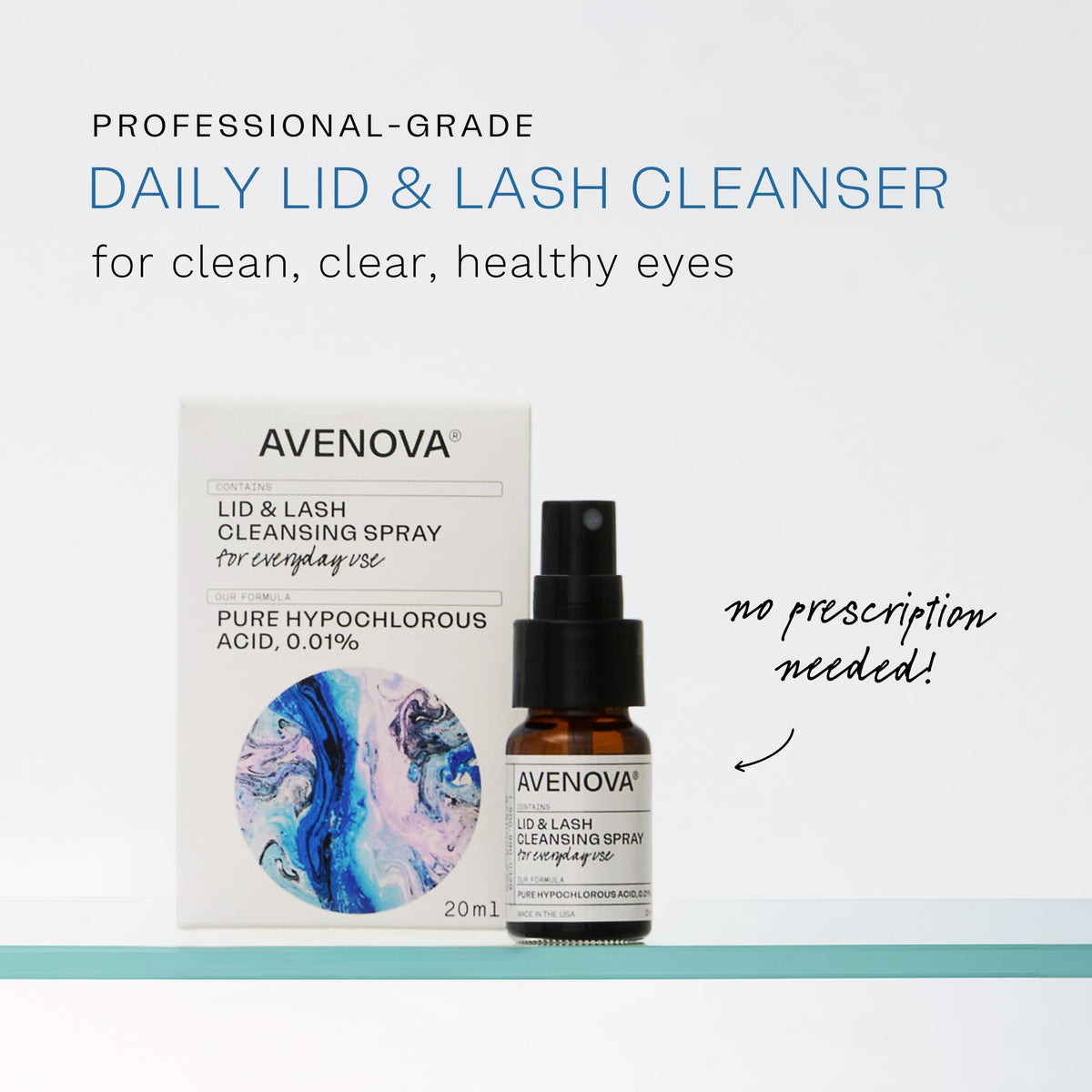 Avenova Eyelid and Eyelash Cleanser Spray (20ml) - Pure Hypochlorous Acid for Dry Eye & Blepharitis Relief