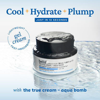 belif Aqua Bomb - Daily Niacinamide Hydrating Moisturizer, Lightweight Plumping Facial Cream with Hyaluronic Acid & Squalane, Cooling Effect, Anti-Aging, Korean Skincare, 1.68 fl oz (50ml)