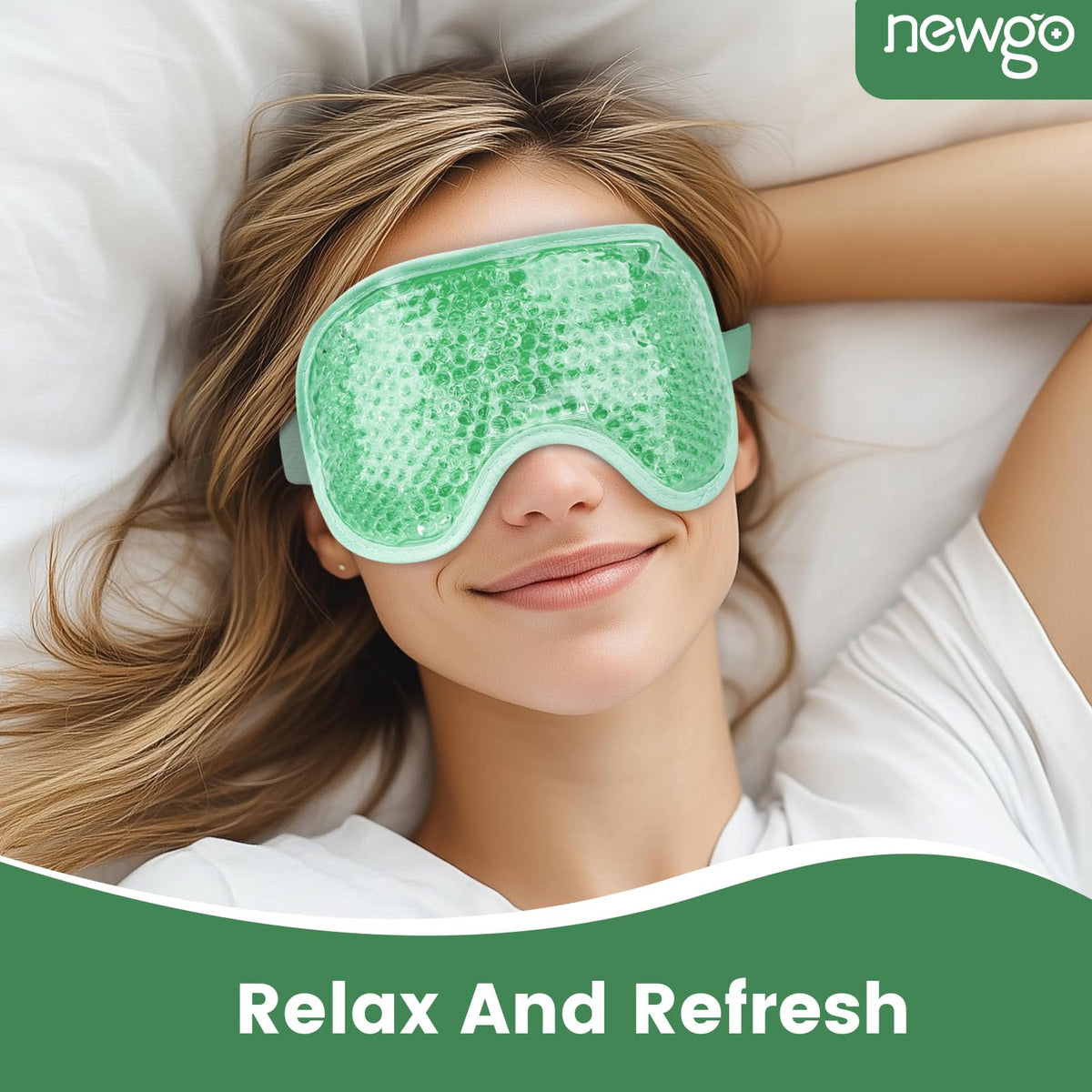 NEWGO Cooling Eye Mask - Cold Ice Pack for Puffy Eyes, Dark Circles, Headache & Stress Relief (Blue/Green)