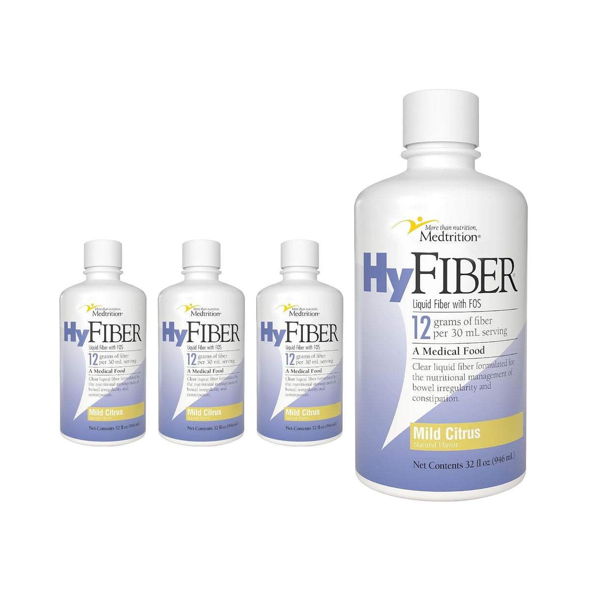 Medtrition HyFiber Daily Liquid Fiber for Regularity and Soft Stools, 12 Grams Soluble Fiber, 32 fl oz 4 Pack