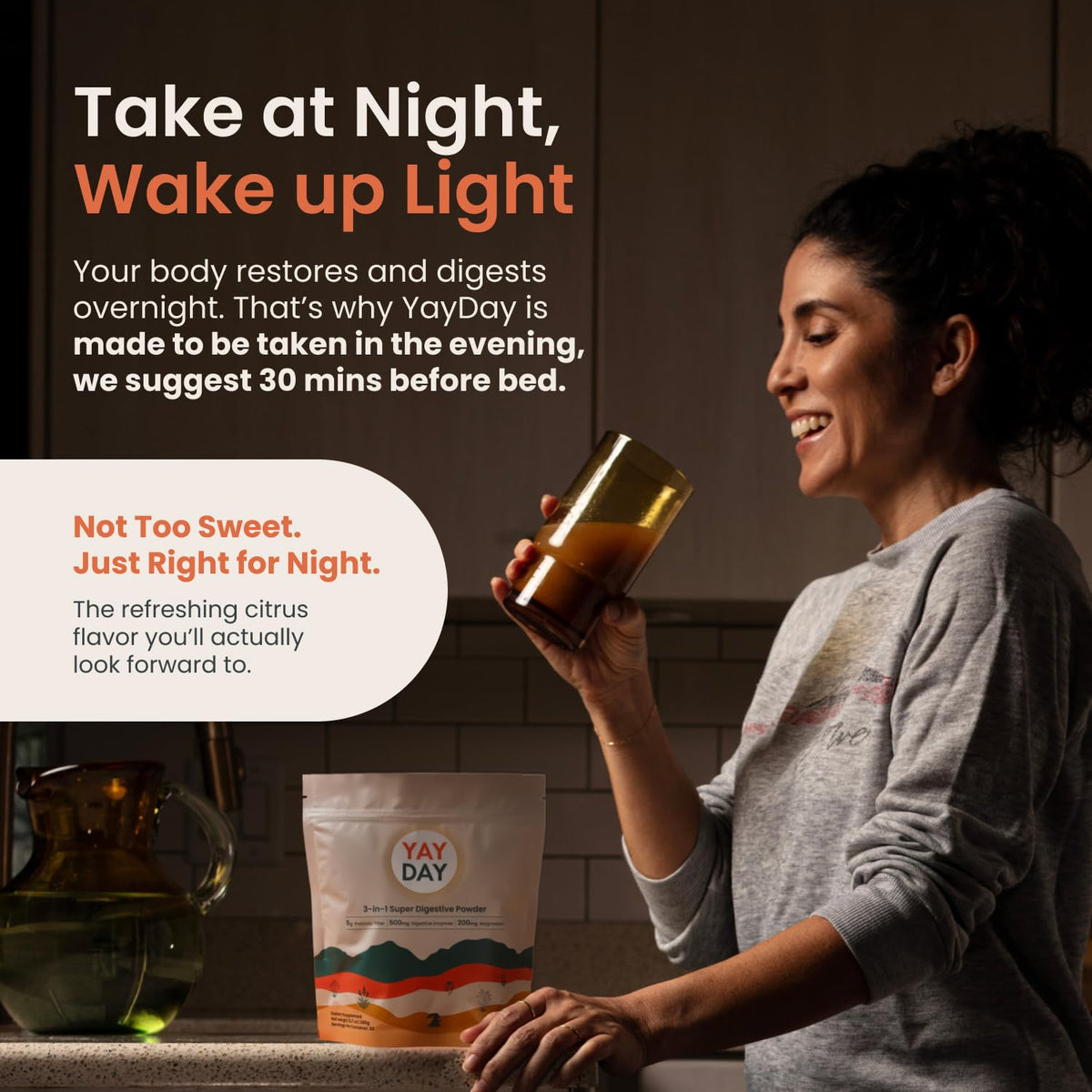 Nighttime Prebiotic Fiber Powder with Digestive Enzymes & Magnesium Glycinate for Sleep, On-The-Go Travel 7 Pack - Gut Health Supplement for Women & Men - Bloating Relief Soluble and Insoluble Fiber