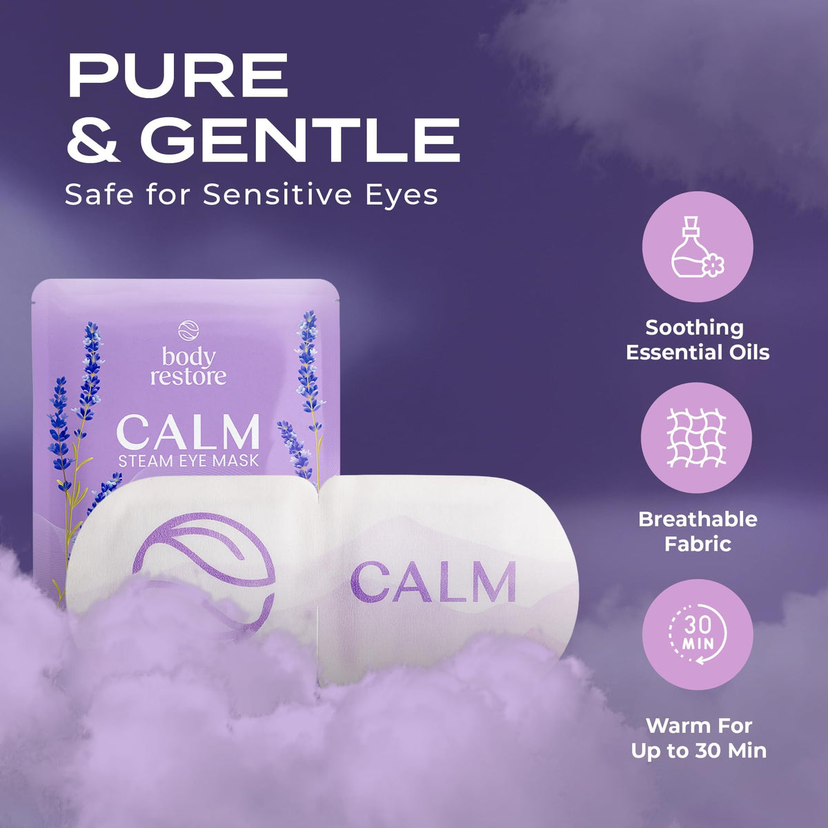 Body Restore Lavender Self-Heating Warm Compress for Dry Eyes & Relaxation - Heated Eye Mask for Sleep & Stye Relief (5 Pack)