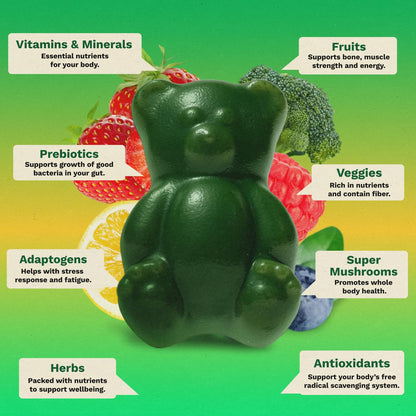 Adult Greens Gummies & Daily Multivitamin, Prebiotic Fiber, 10 ct