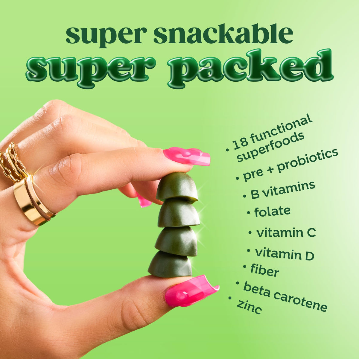 Bloom Super Greens Gummies, Daily Greens Superfood Fiber Gummies with Fruits, Vegetables, Vitamins & Minerals for Digestive & Gut Health, Bloating Support, Strawberry Kiwi, 12 Servings (48 Total)