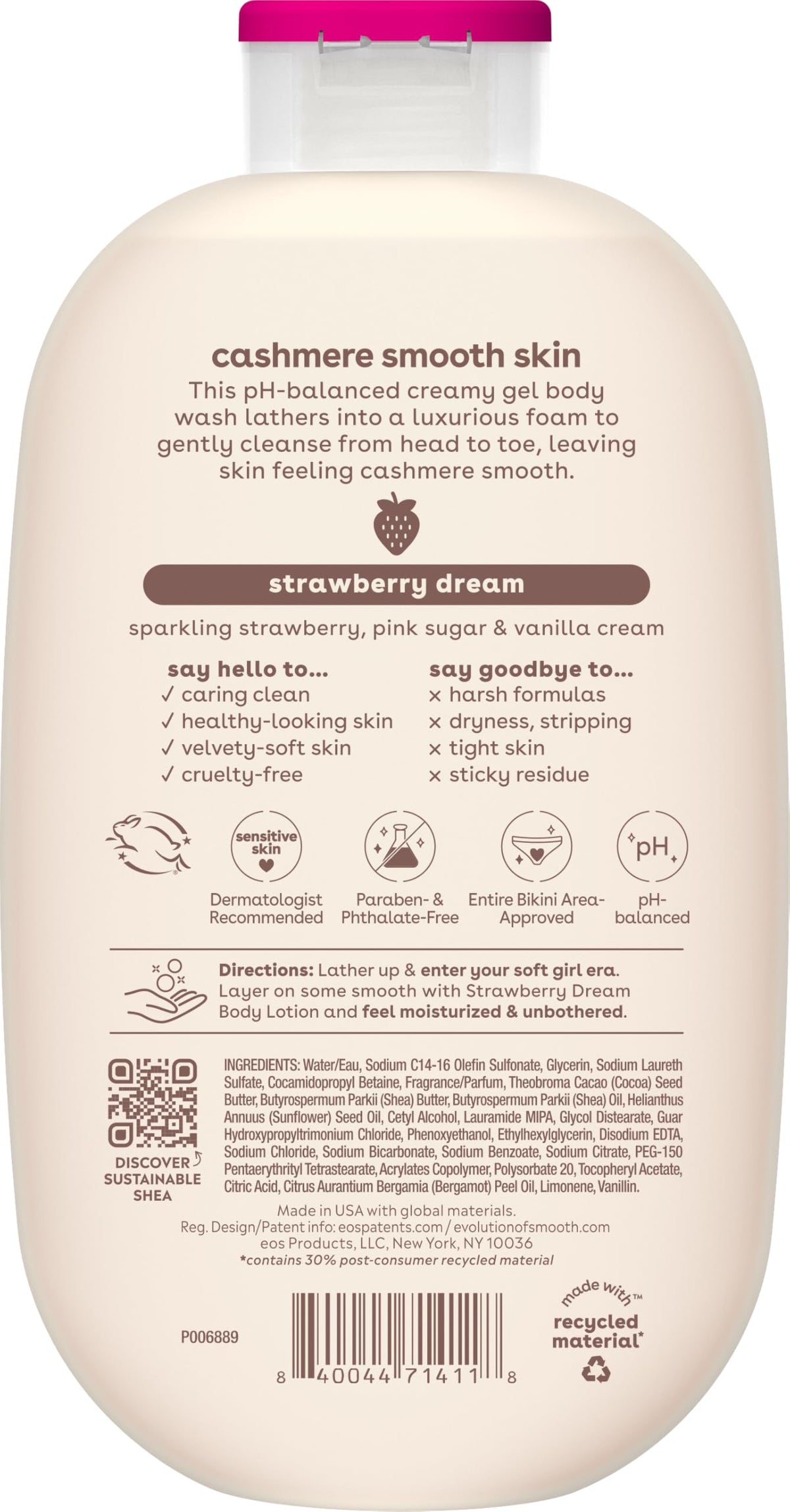 eos Cashmere Body Wash Strawberry Dreams 16 fl oz - Moisturizing Creamy Gel with Shea Butter