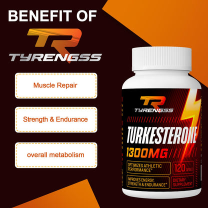 TyRengss Turkesterone 1300mg Testosterone Booster for Men - Ajuga Turkestanica Extract (20%) for Muscle Mass & Athletic Performance - 240 Capsules