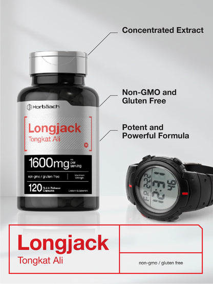 Horbäach Tongkat Ali (Longjack) Supplement for Men & Women - Eurycoma Longifolia Extract for Energy, Vitality & Performance - 120 Capsules