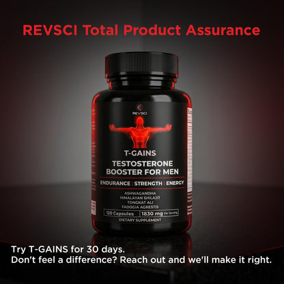 Testosterone Booster for Men - Muscle Growth, Strength, Energy & Endurance Support with Estrogen Control - T-GAINS (120 Capsules)