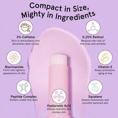grace & stella Retinol & Caffeine Eye Brightener Balm Stick (3.5g) - Travel-Size Anti-Aging Treatment for Dark Circles, Puffiness & Wrinkles - Vegan Eye Cream Stick
