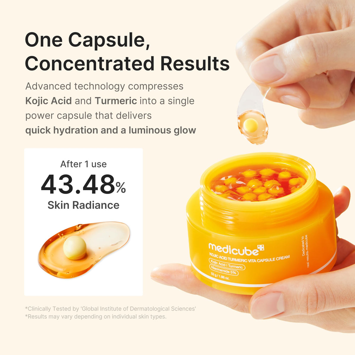 medicube Capsule Cream with Kojic Acid & Turmeric for Uneven Skin Tone - Tone Renewal & Radiance Care for troubled skin - Turmeric, Kojic, Vitamin C - Korean Skincare, 1.86 oz