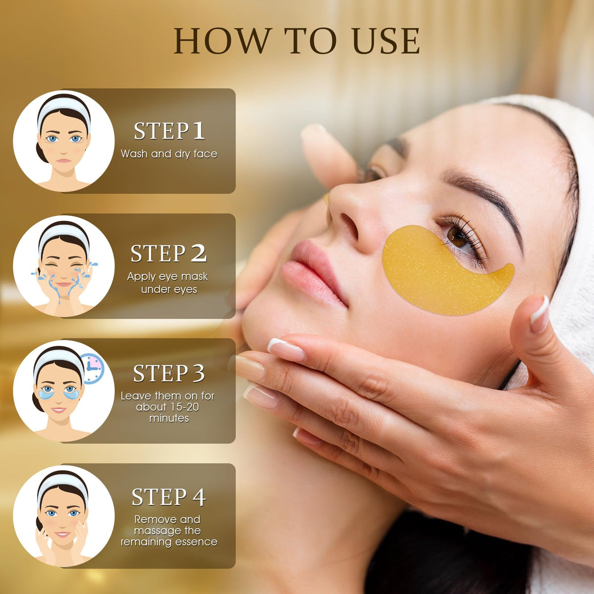 YOYORY 24K Gold Under Eye Patches - Anti-Aging Treatment for Dark Circles, Puffy Eyes & Wrinkles - Collagen & Hyaluronic Acid (60 Pcs)