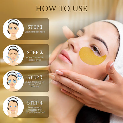 YOYORY 24K Gold Under Eye Patches - Anti-Aging Treatment for Dark Circles, Puffy Eyes & Wrinkles - Collagen & Hyaluronic Acid (60 Pcs)