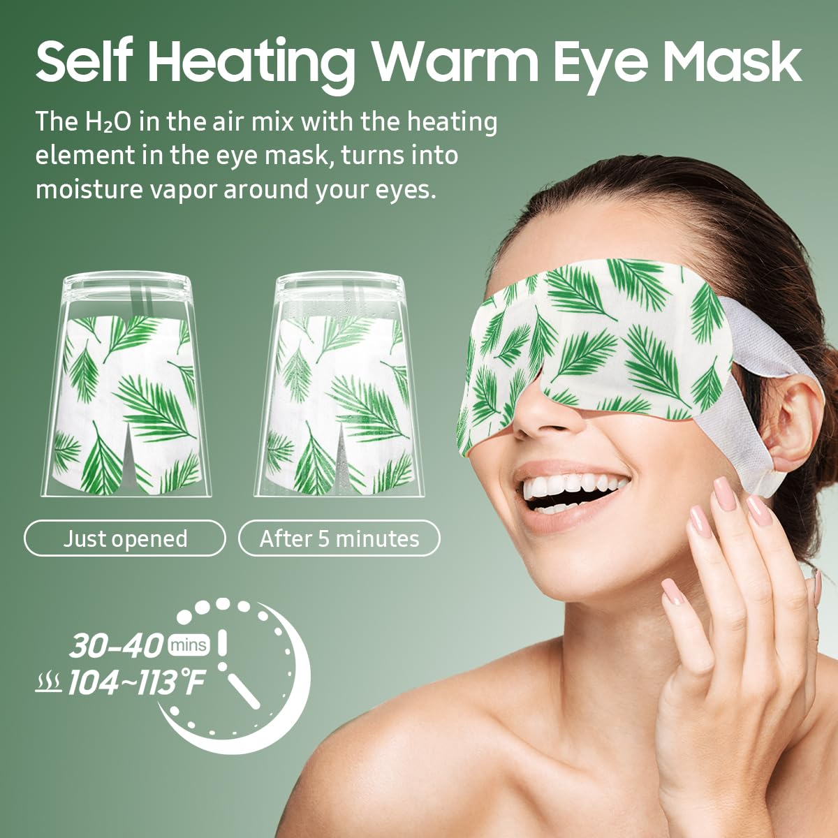 BeHoomi Self Heating Steam Eye Mask - Tea Tree Heated Eye Mask Warm Compress for Sleep, Spa & Relaxation (20 Pack)