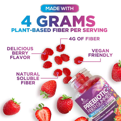 Fiber Gummies For Adults - Prebiotic Plant Based Fiber 4g Per Serving Gummy Supplement - Daily Digestive Health and Regularity Support - Gut Support Gummy Plant Based Digestion Support - 120 Gummies