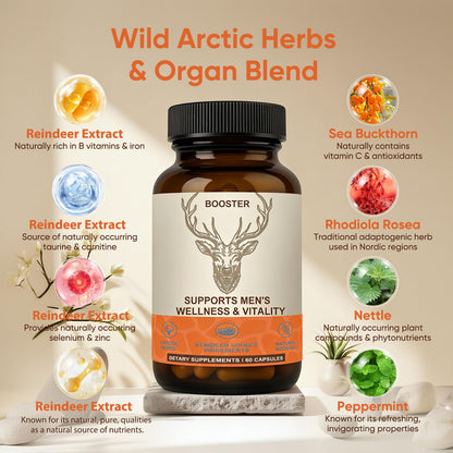 Men’s Vitality Supplement Arctic Herbal & Reindeer Nutrient Blend - Energy, Endurance & Wellness Support - 60 Capsules