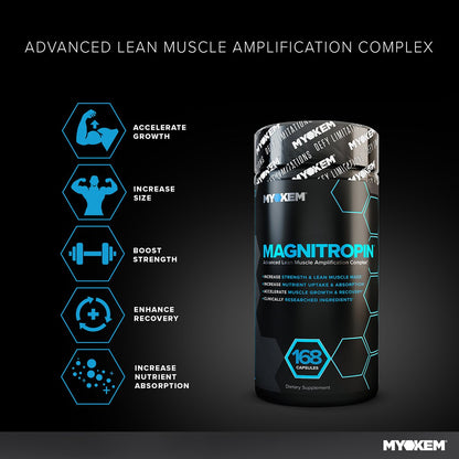 Lean Muscle Growth & Strength Support Supplement - Recovery & Performance Formula - MYOKEM Magnitropin (168 Capsules)