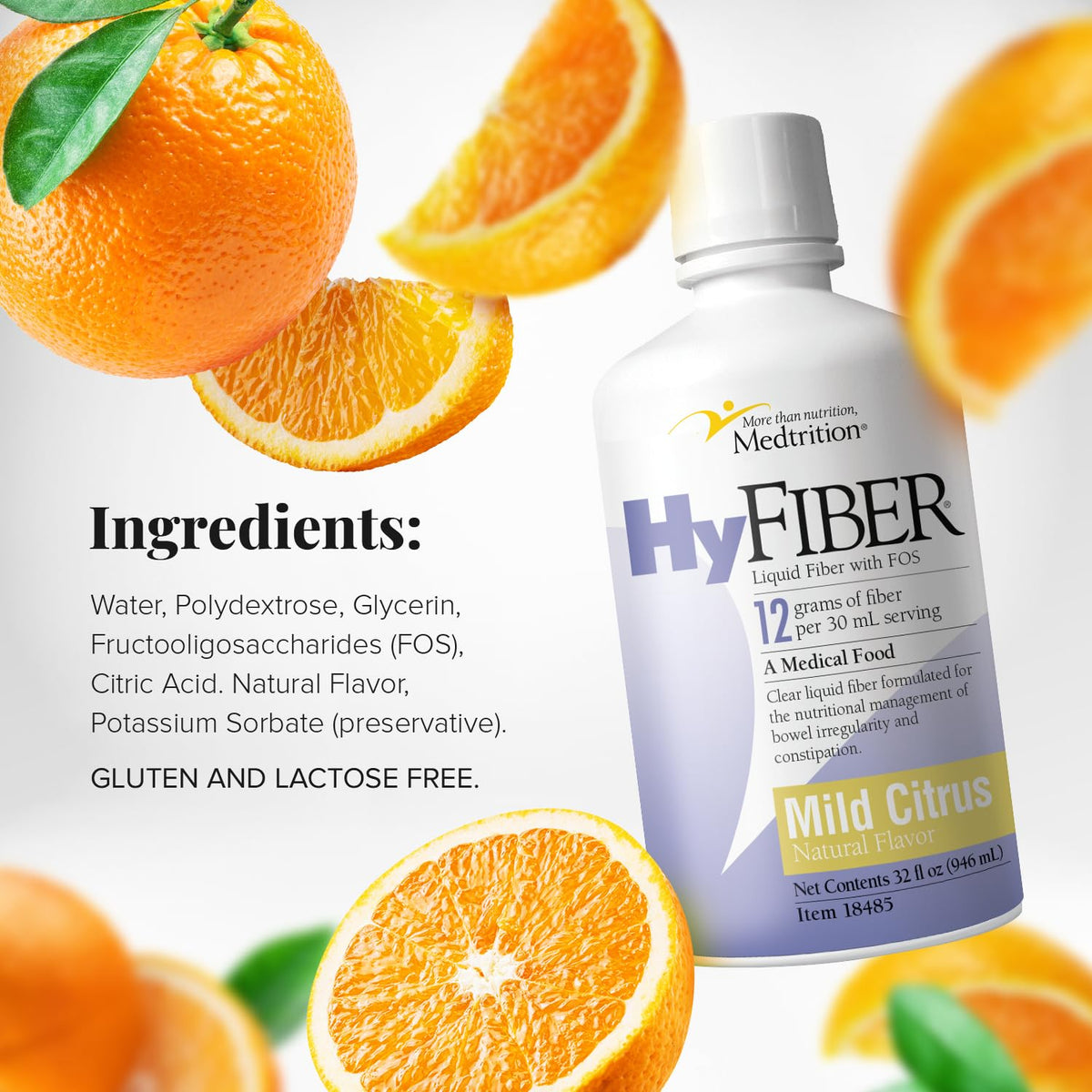 Medtrition HyFiber Daily Liquid Fiber for Regularity and Soft Stools, 12 Grams Soluble Fiber, 32 fl oz 1 Bottle