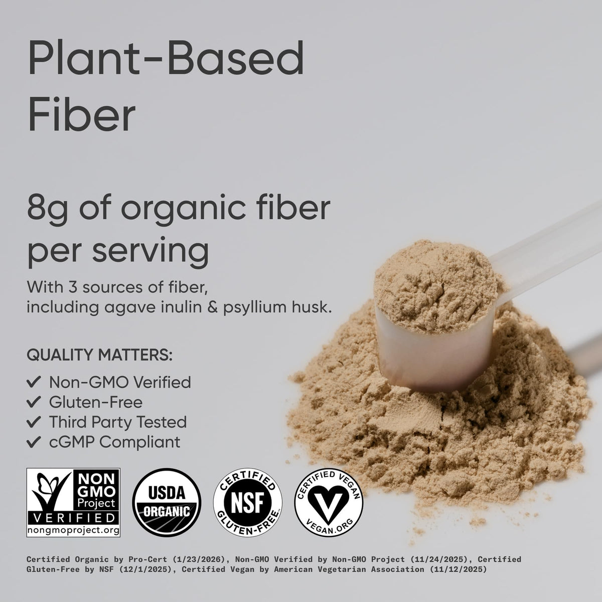 Sports Research Organic Fiber Unflavored - Organic Fiber Powder - Daily Psyllium Husk and Prebiotic Agave Inulin, Helps Maintain Regularity* with Soluble & Insoluble Fiber - Easy to Mix, 30 Servings