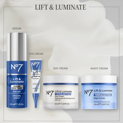 No7 Lift & Luminate Triple Action Night Cream - Anti-Wrinkle, Collagen Peptide Moisturizer with Skin Firming Hyaluronic Acid & Hibiscus - Helps Even Skin Tone for a Radiant Complexion (1.7 Fl Oz)