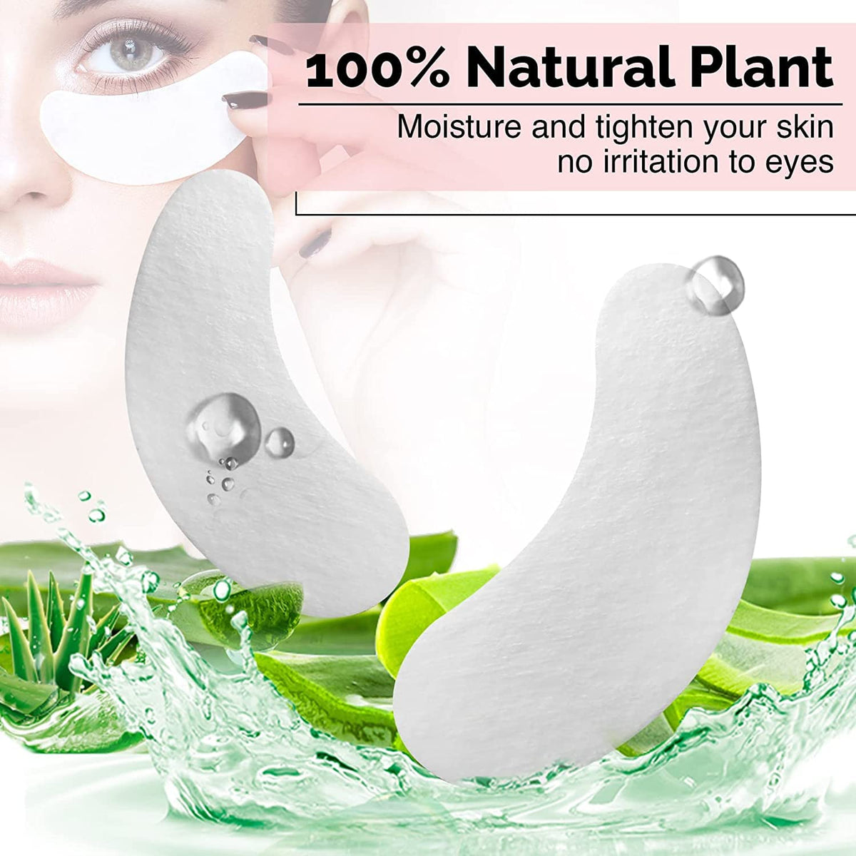 GreenLife Natural Hydrogel Eye Gel Pads - Collagen & Aloe Vera Under Eye Patches for Eyelash Extensions & Skin Care (100 Pairs)